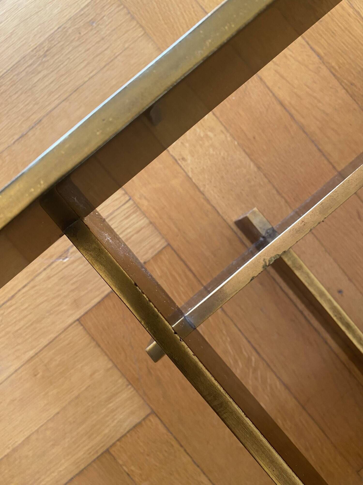 Vintage 1970s Square Coffee Table in Brass and Smoked Glass, David Hicks