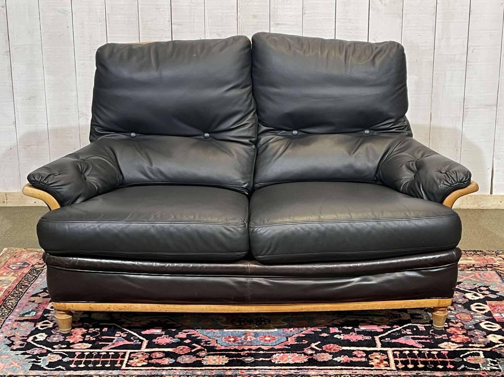 Leather and beech canapé from the 1970s.