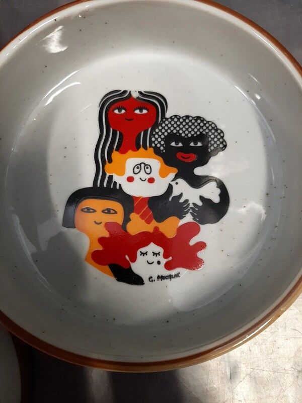 3 ceramic illustration Guy Mocquet for the secours populaire vintage 70's