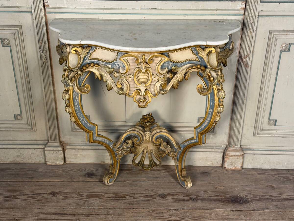 Louis XV style console in polychrome wood, circa 1880