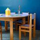 Vintage 1970s octagonal children's table in beech and lilac formica, with 5 chairs.