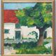 Huile sur toile suédoise « Arbre près de la maison » par Karl Bertil Lundh, milieu XXème