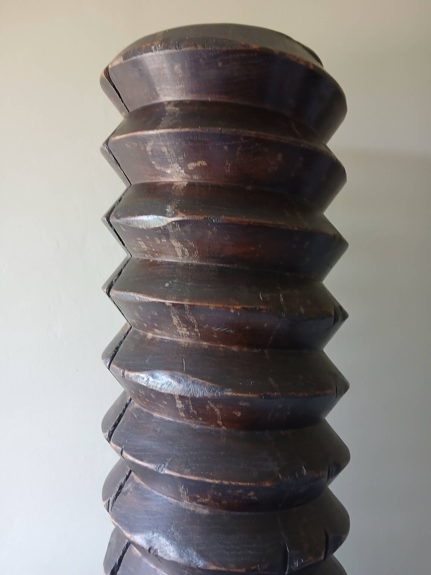 Old solid wood wine press screw, H 144 cm, Weight 37.5 kg