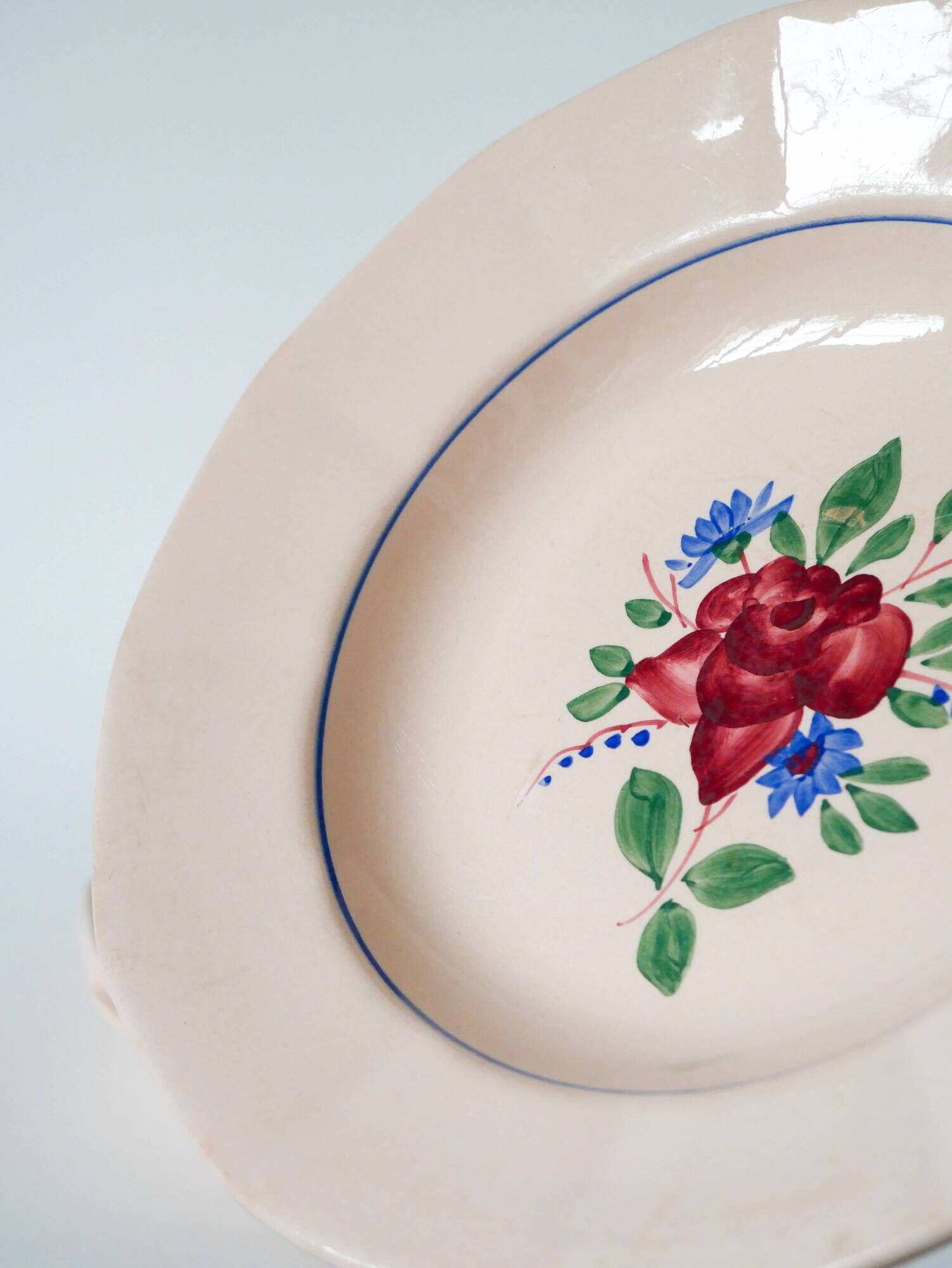 Set of 4 Digoin Sarreguemines soup plates, flowering roses, 1950