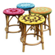 4 tabourets en rotin et housses en crochet