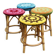 4 tabourets en rotin et housses en crochet