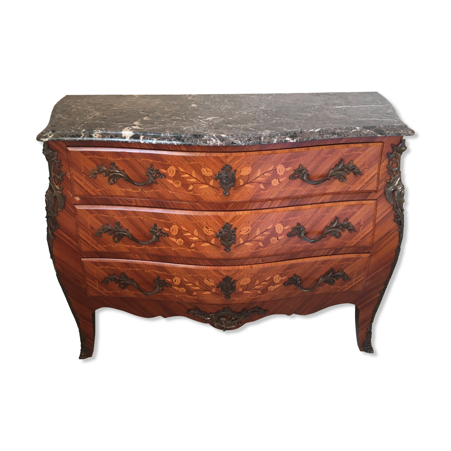 Commode tombeau marqueterie style louis xv