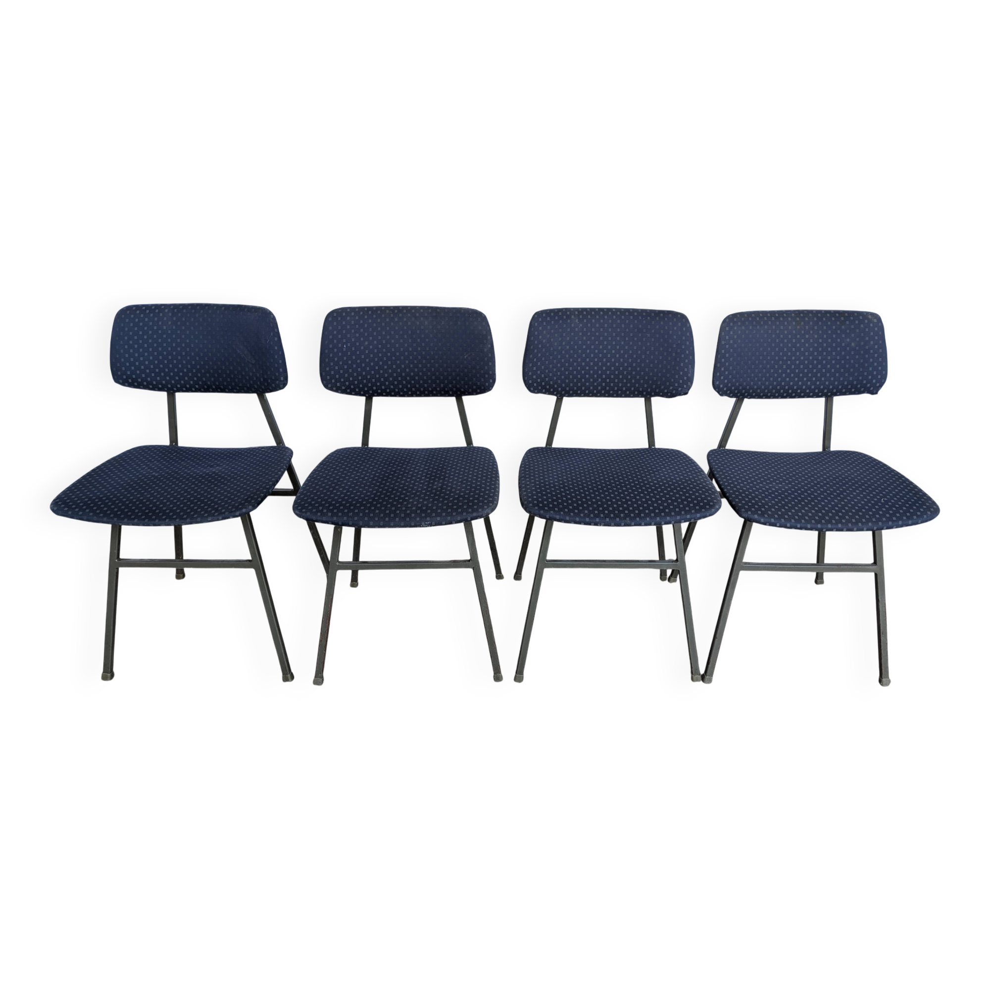Set of 4 Vintage Stol Kamnik School Chairs Blue Upholstered Retro Dining Ch