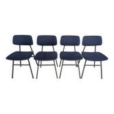 Ensemble de 4 chaises d'école vintage Stol Kamnik, rembourrées en bleu, style rétro pour salle à manger.