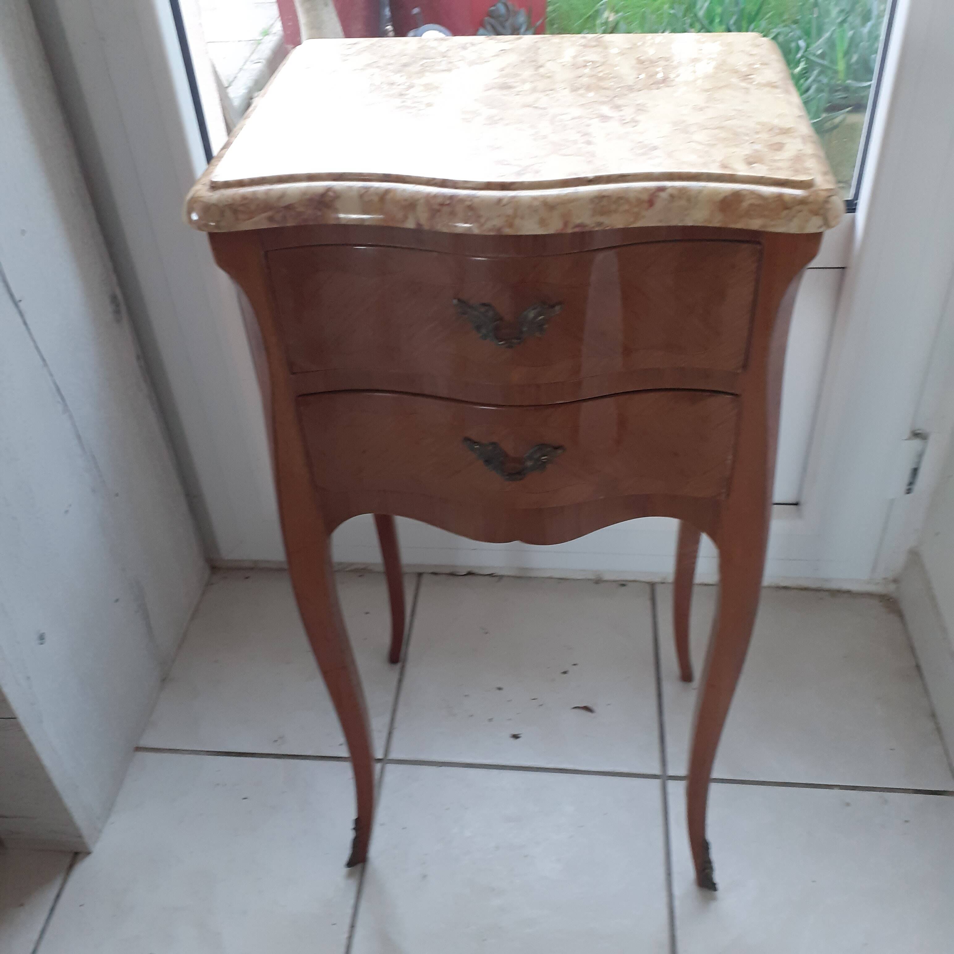 Rosewood nightstand. Marble top. 2 Drawers.