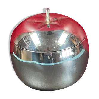 Vintage ice bucket apple color stainless steel metal design, 70s
