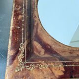 Antique leather framed mirror with gildings 30 cm x  24 cm