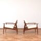 Mid-Century Danish Wood & Linen Lounge Chairs, Set of 2, 1960s.