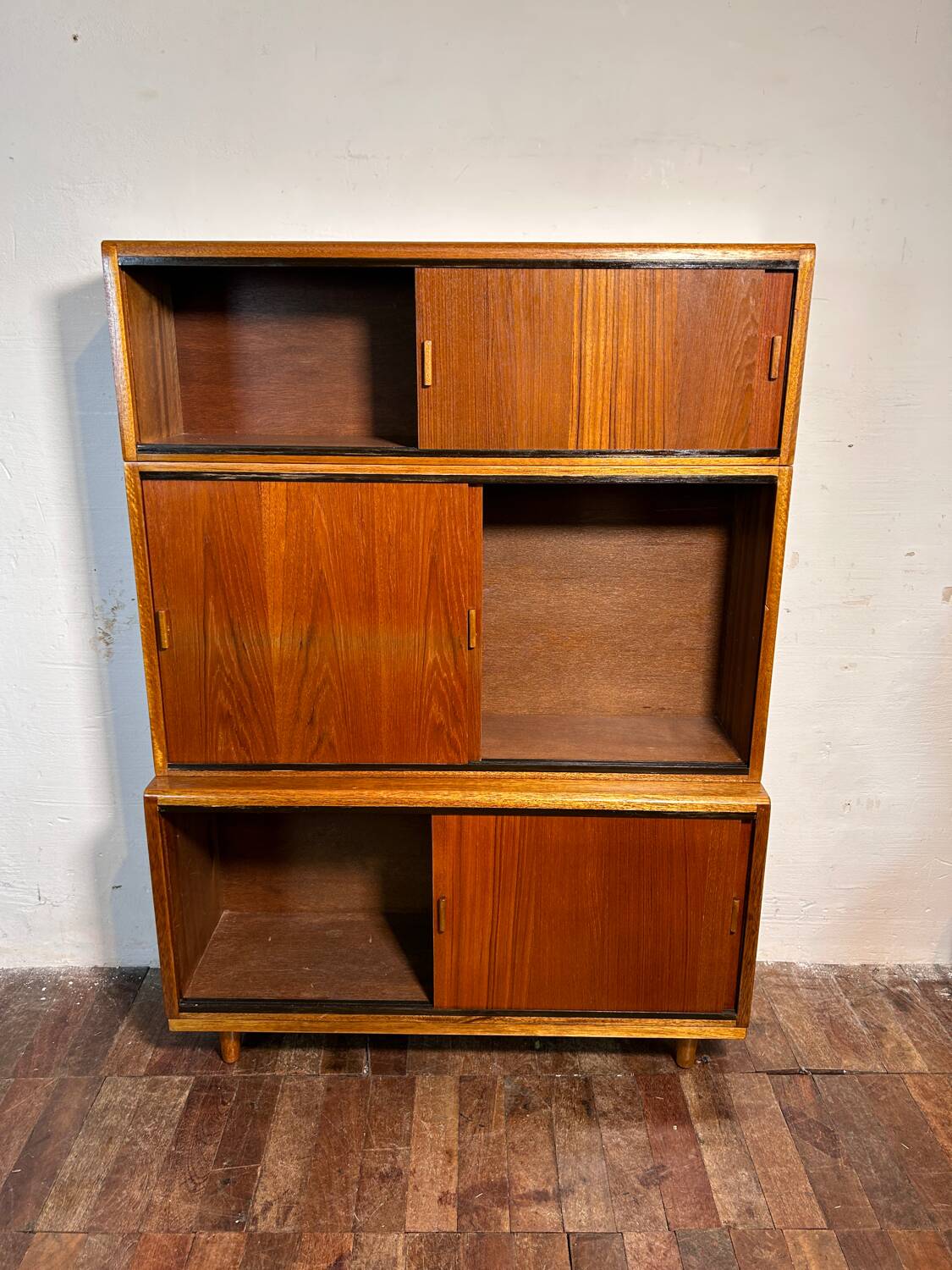 Mid century retro vintage teak stacking bookcase
