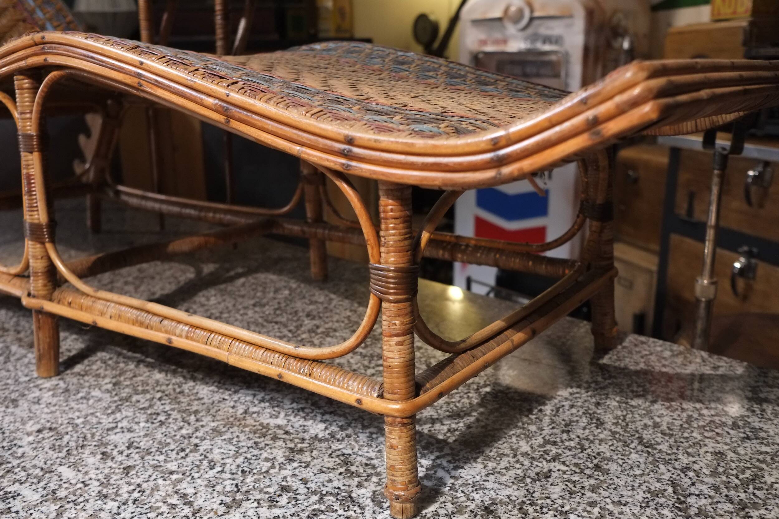 Antique 1930s rattan chaise longue