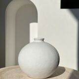 Handcrafted terracotta ball vase painted white H:24 D:26