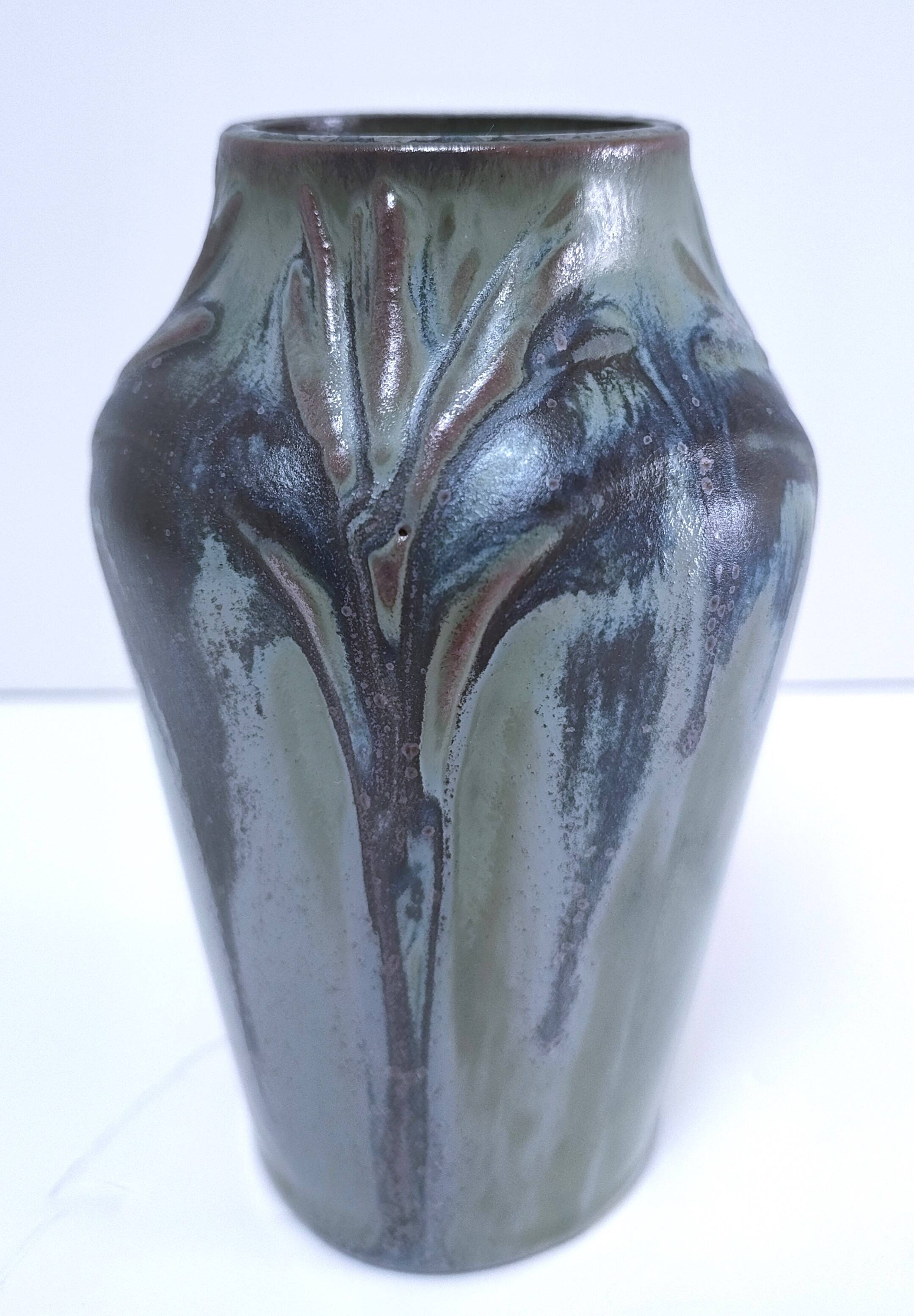 Denbac enameled stoneware vase signed 1930s