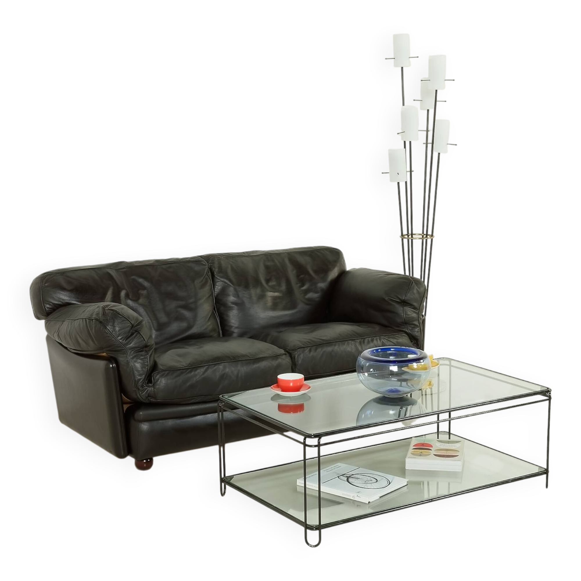 Poppy 2-seater leather sofa by Tito Agnoli for Poltrona Frau, 1970s