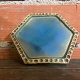 Old Enamelled Blue Stoneware Trivet France #D484