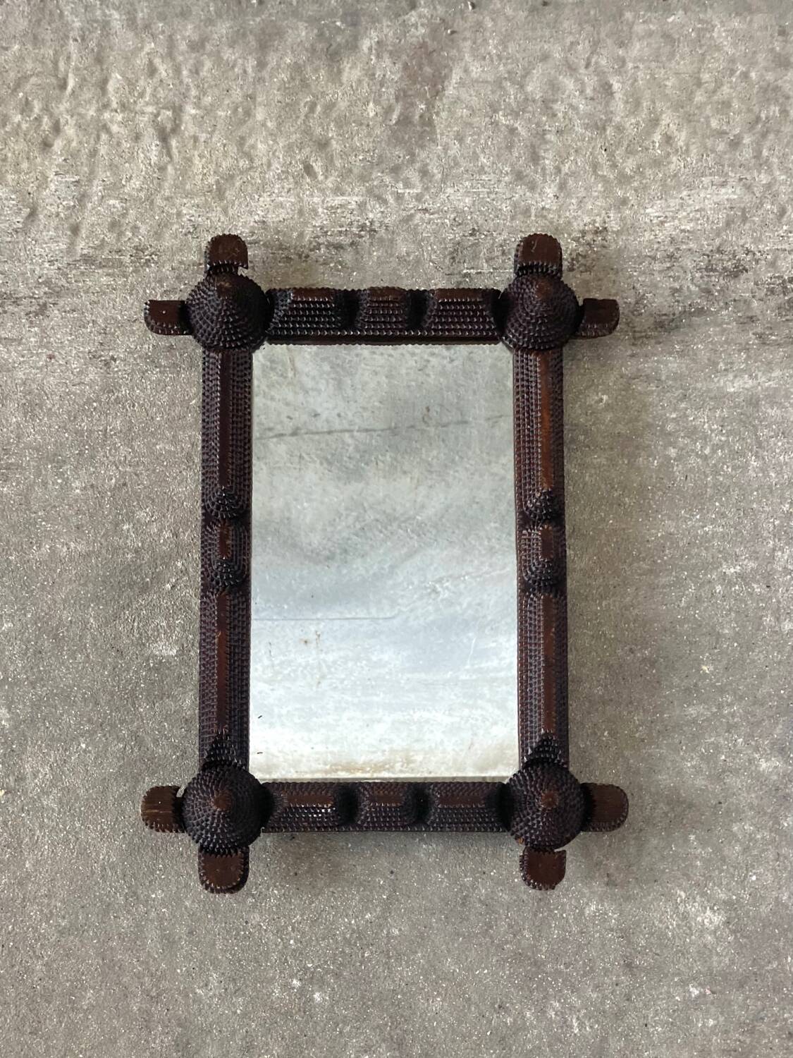 Tramp Art Wall Mirror - Hand-carved 19th Century