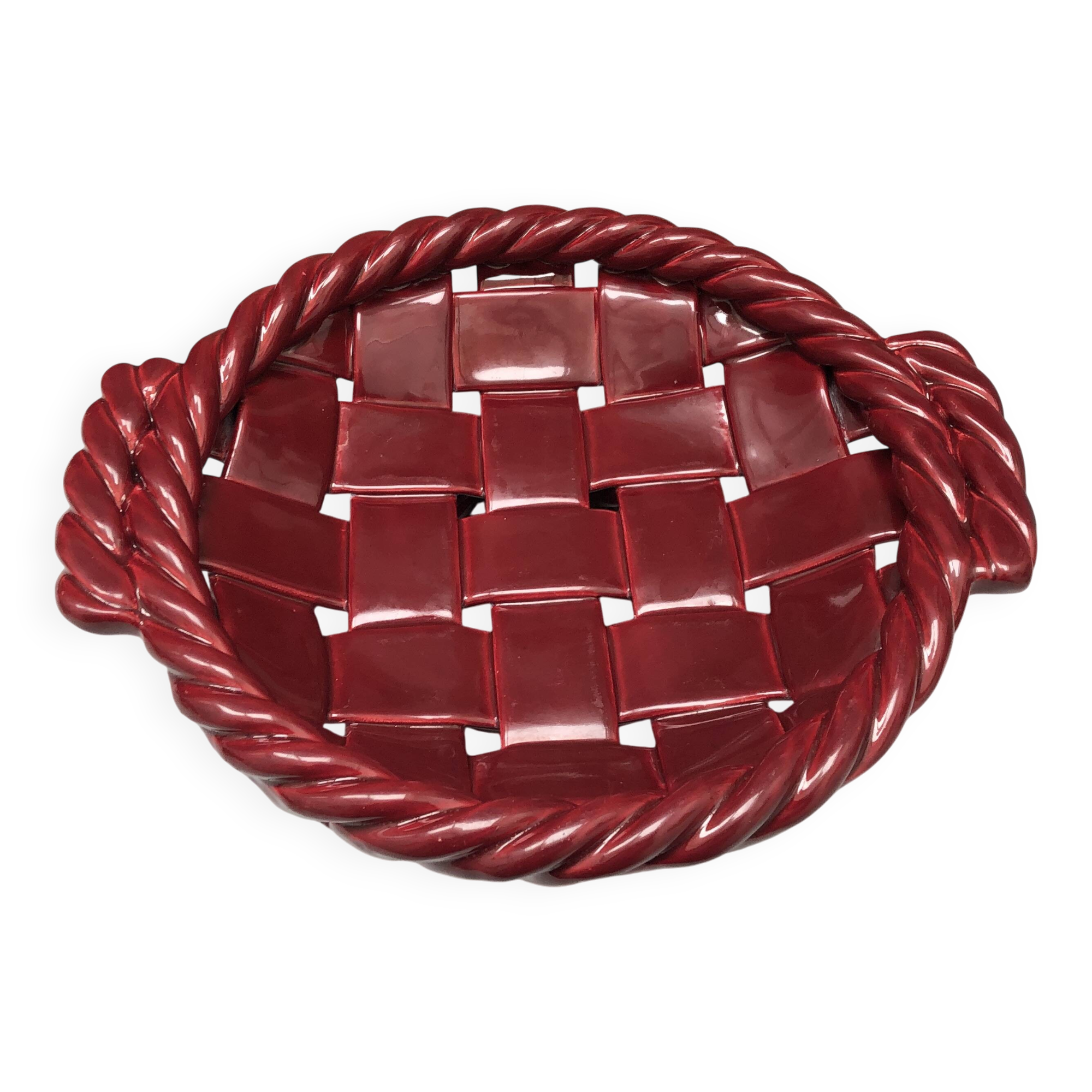 Woven ceramic basket signed France FPP Vallauris