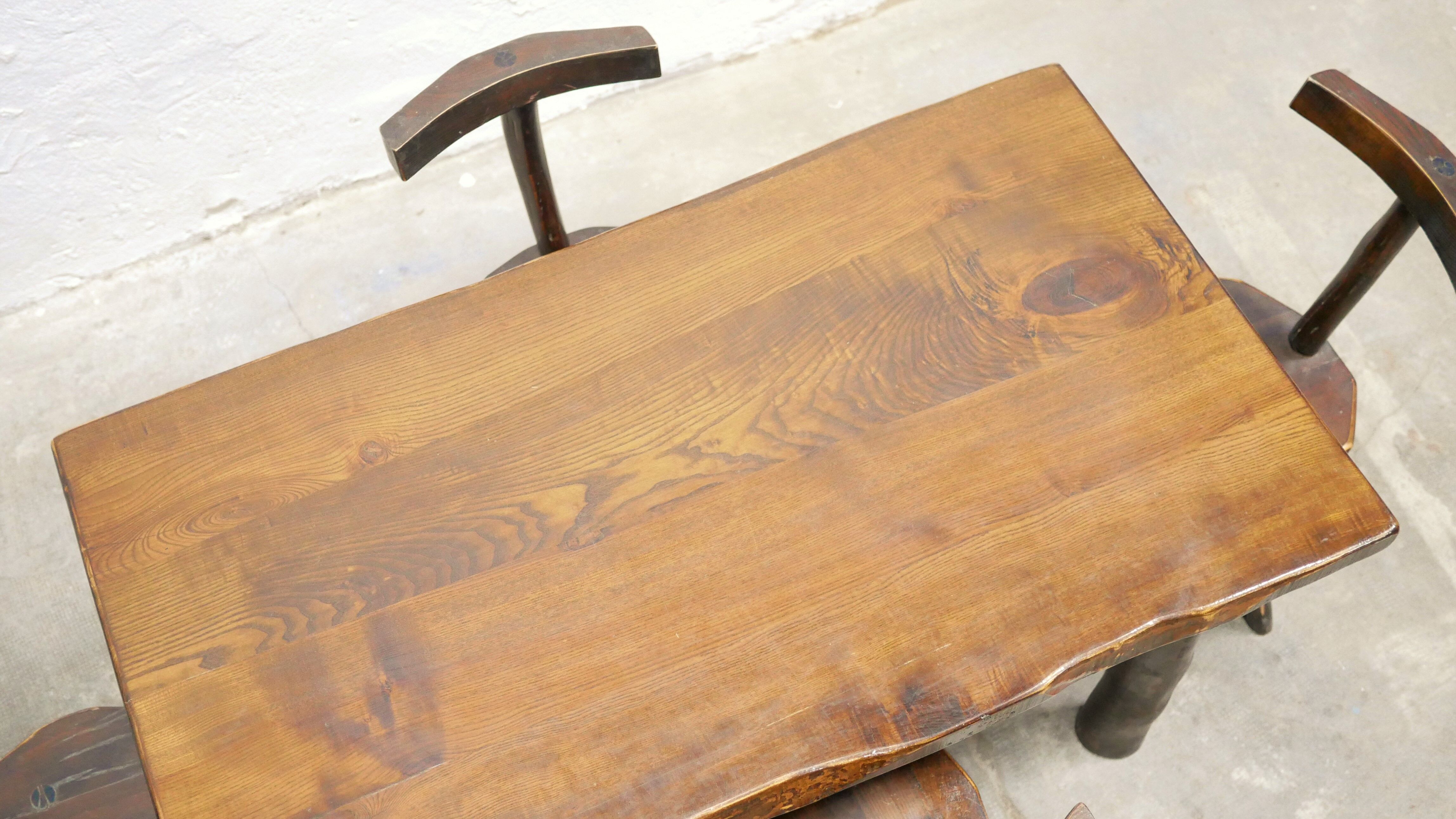 Dining table brutalist chairs in solid wood