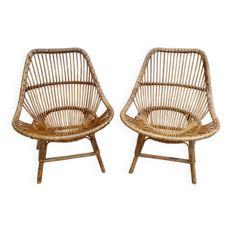 Pair of basket chairs in rattan, circa 1970.
