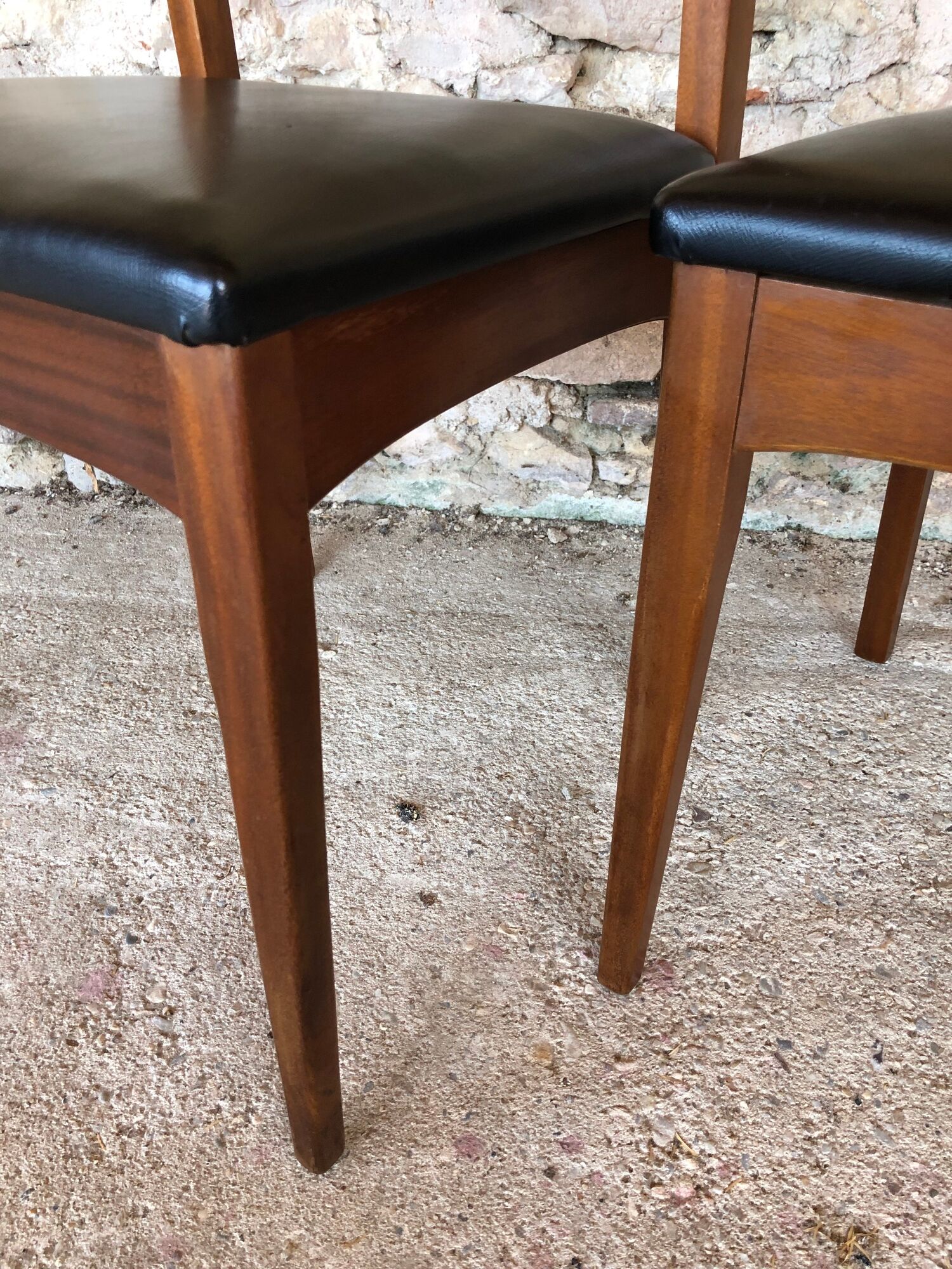 Set of 4 Scandinavian chairs teak and black skai 60s