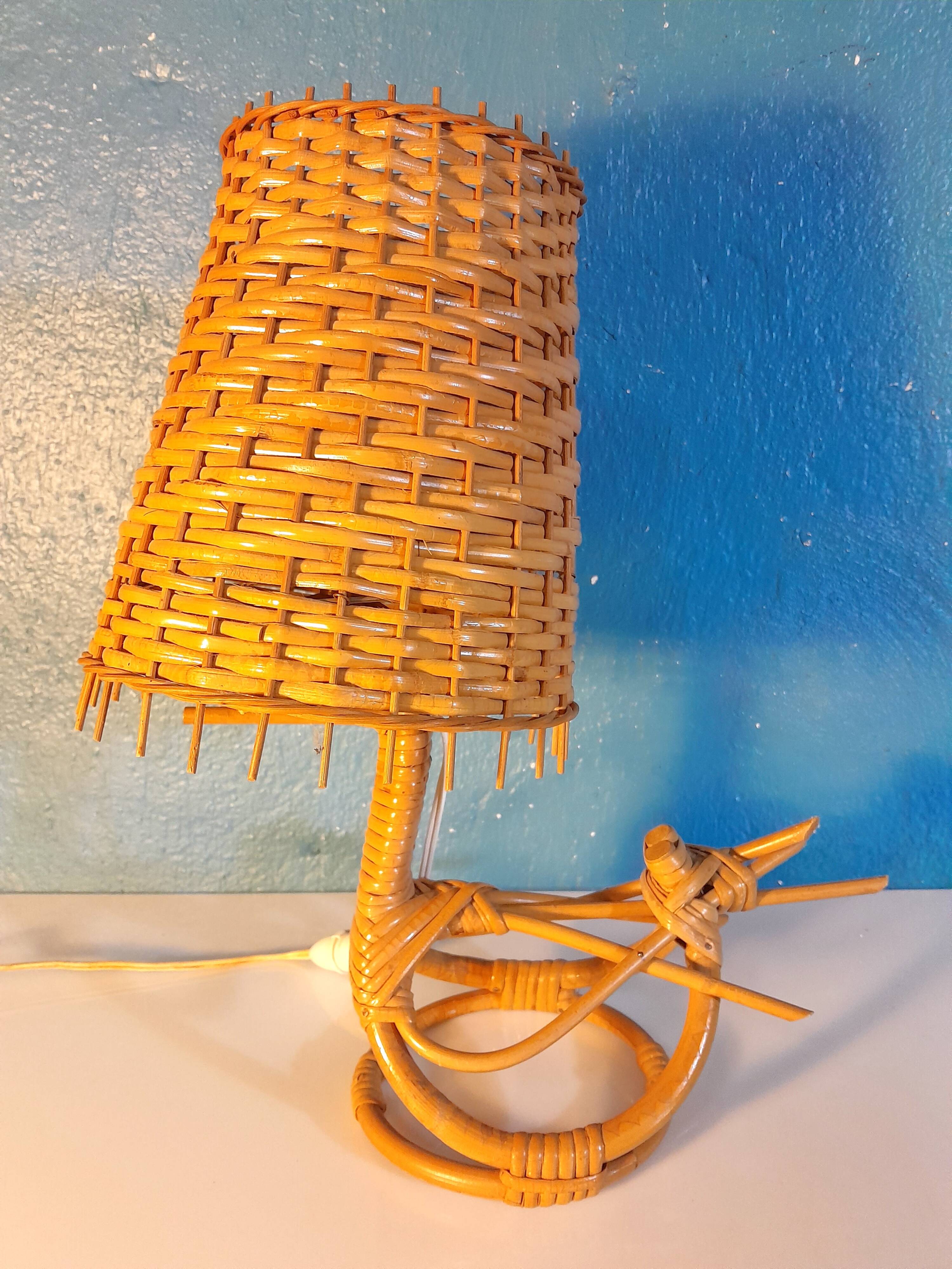 Lampe "oiseau" rotin 1960s