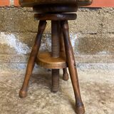 Antique Painter's Stool with Screw, Dark Wood, Turned Tripod Legs, Wine Colour