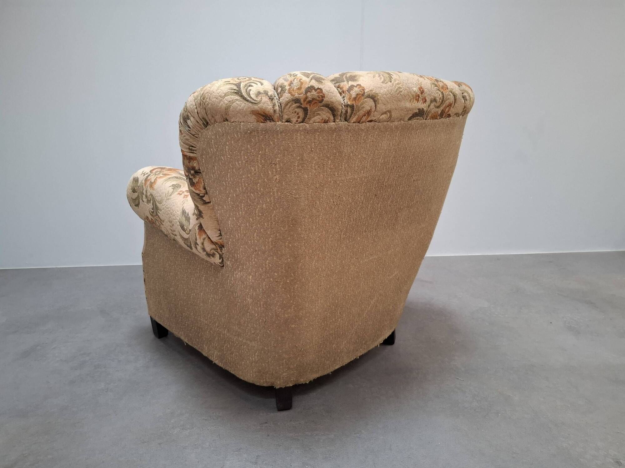 1930s Art Deco Czech Floral Upholstered Wingback Armchair