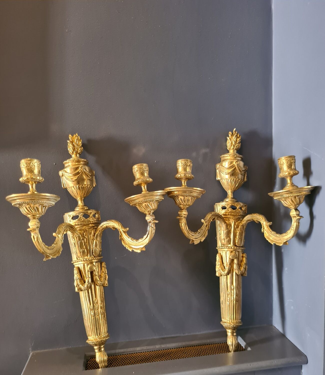 Pair of gilded bronze wall lamps Louis XVI style nineteenth era
