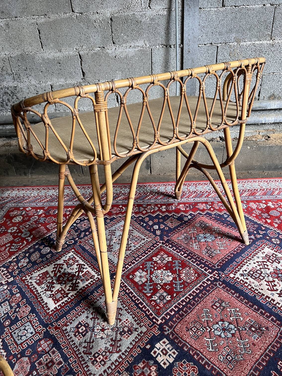 Vintage Louis Sognot rattan dressing table and chair - 1960s