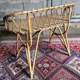 Vintage Louis Sognot rattan dressing table and chair - 1960s