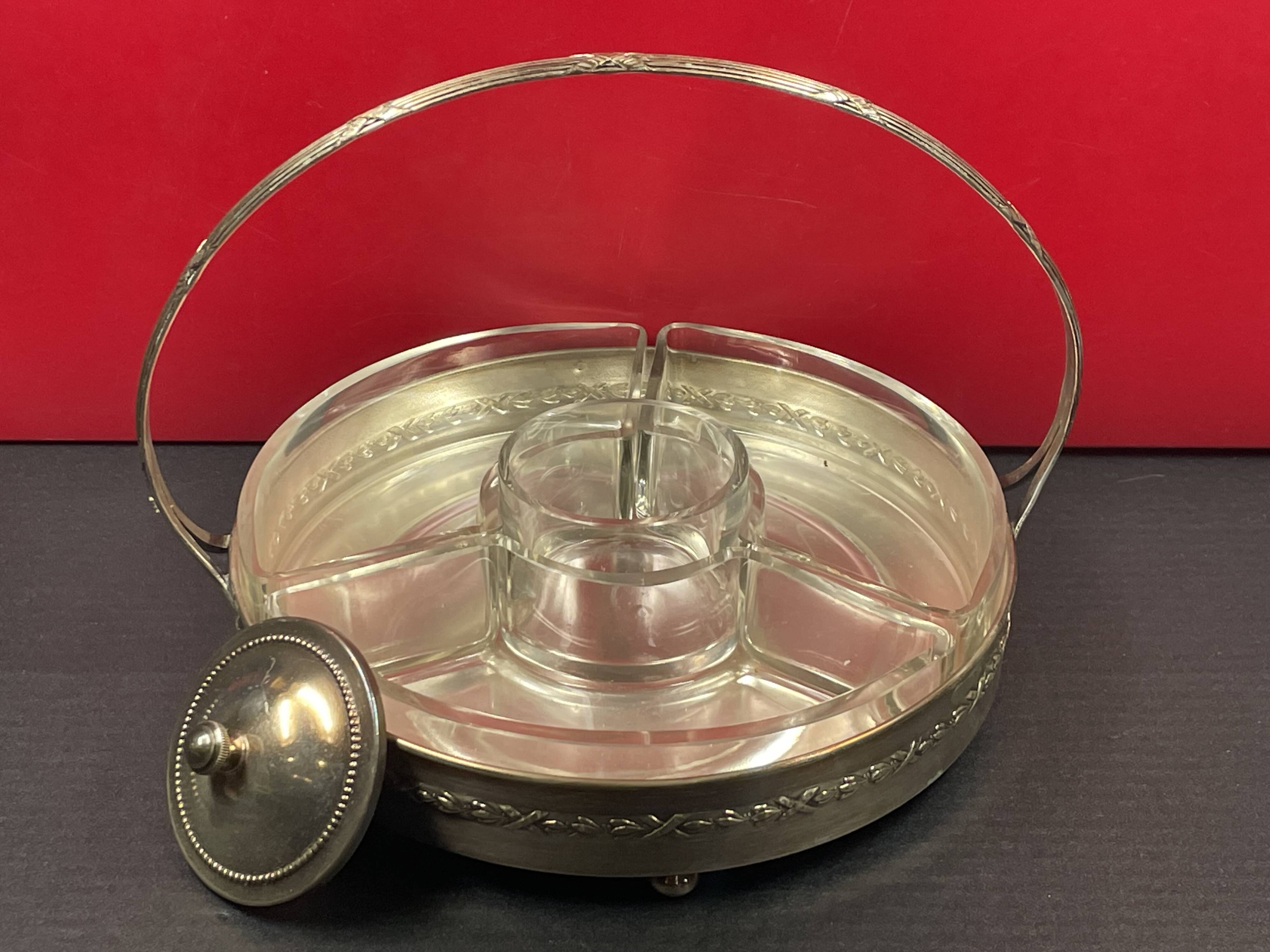Hors d'oeuvre server, sweets, aperitif in Art Deco silver metal