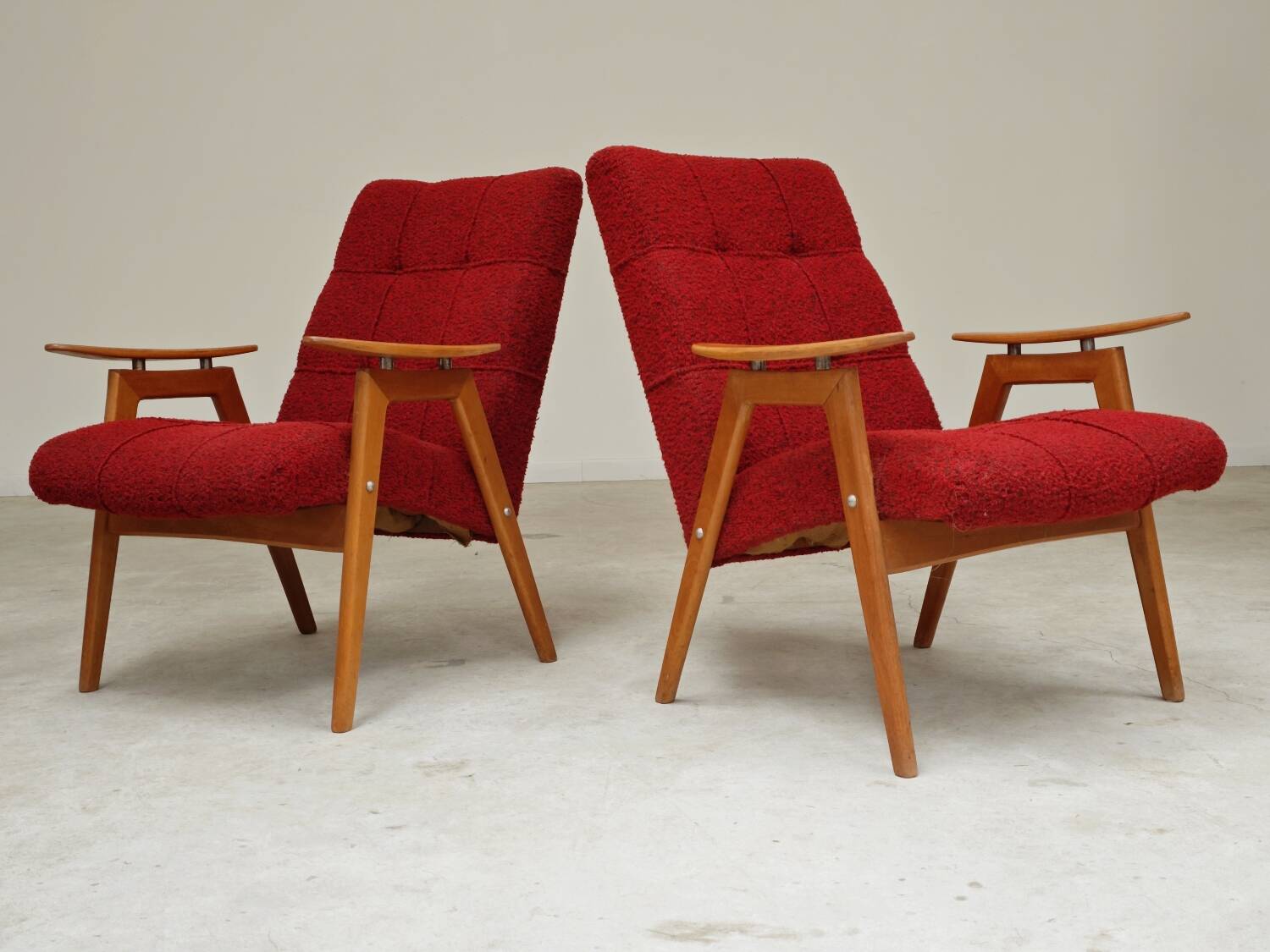 Pair of red armchairs by Jaroslav Smidek for Ton (Thonet) 60s