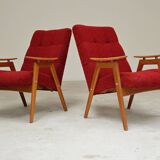 Pair of red armchairs by Jaroslav Smidek for Ton (Thonet) 60s