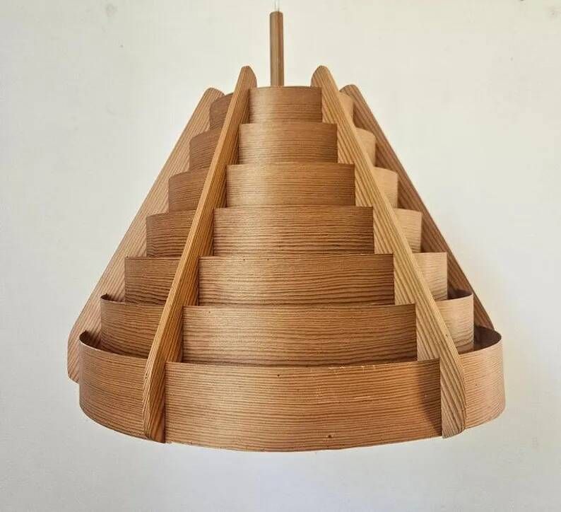 Rare Midcentury Large Wooden Pendant, Hans-Agne Jakobsson, Sweden, 1960s