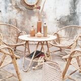 Rattan armchairs and table