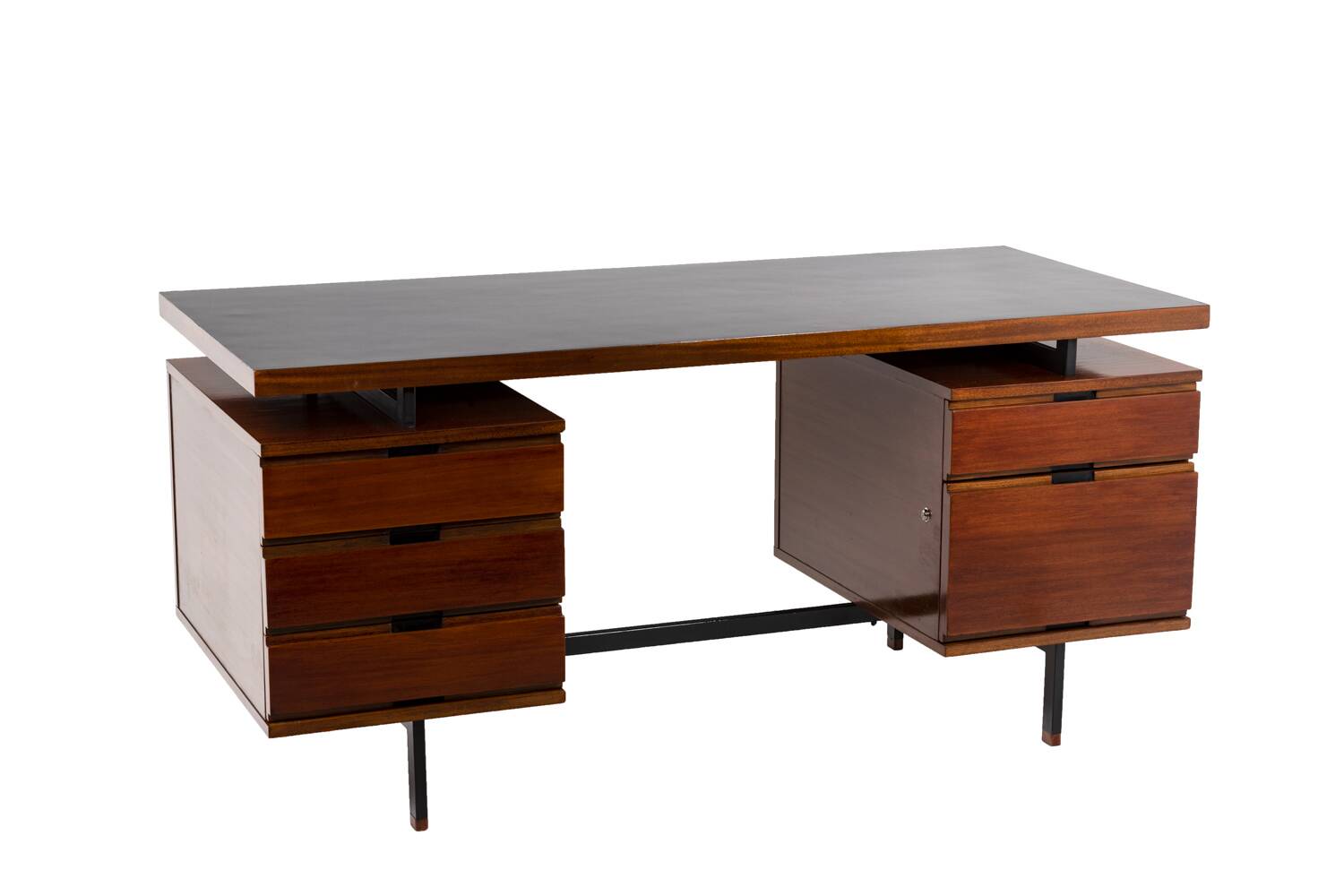 Pierre Guariche, Bureau en acajou et métal laqué, années 1960