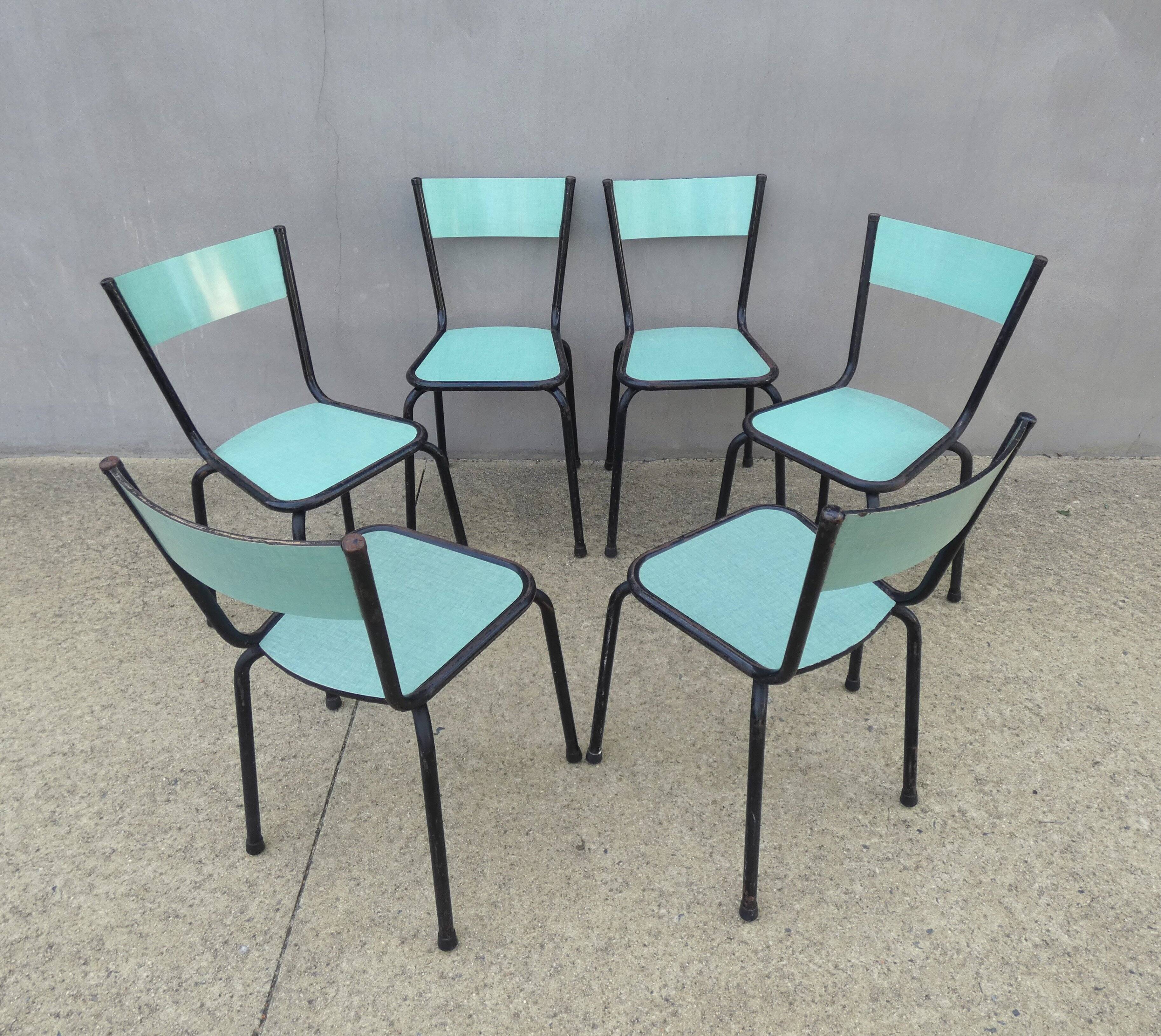 6 chaises en formica vert mint design vintage