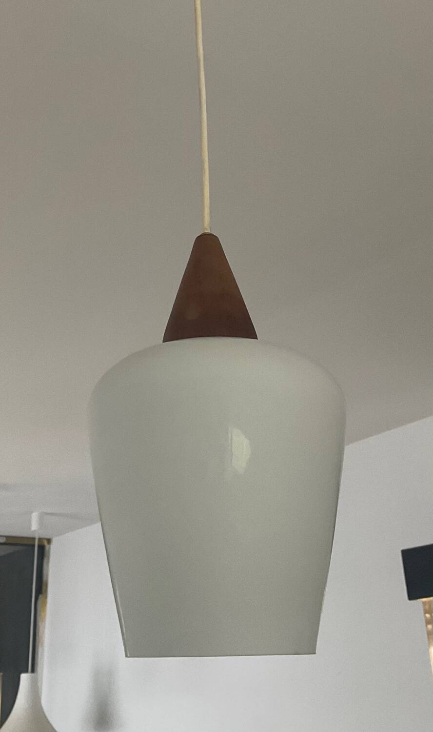 Louis Kalff 60s pendant light in teak and opaline