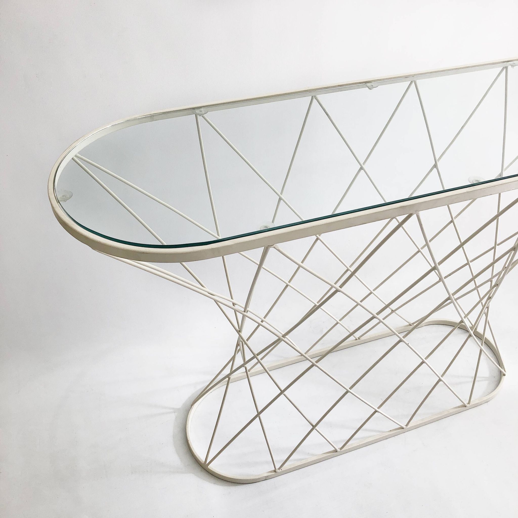 White Twisted Console 1980s  Noguchi Style USA Mid Century Oval