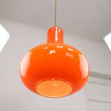 Mid-Century Italian Orange Glass and Brass Pendant Lamp