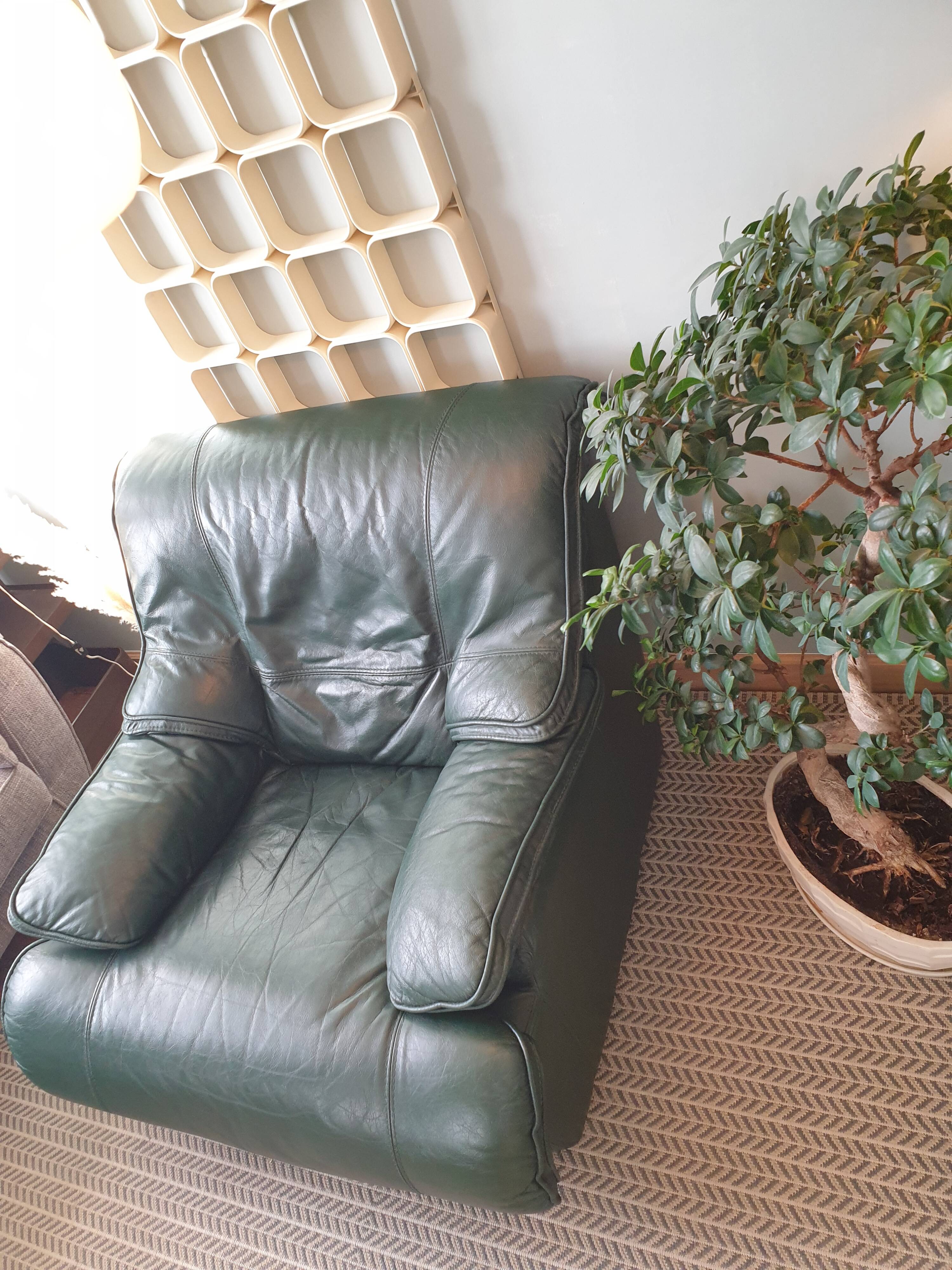 Fauteuil cuir vert anglais 1980