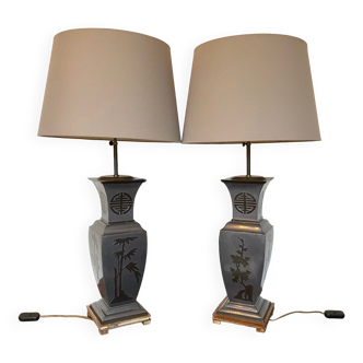 Pair asian style table lamps