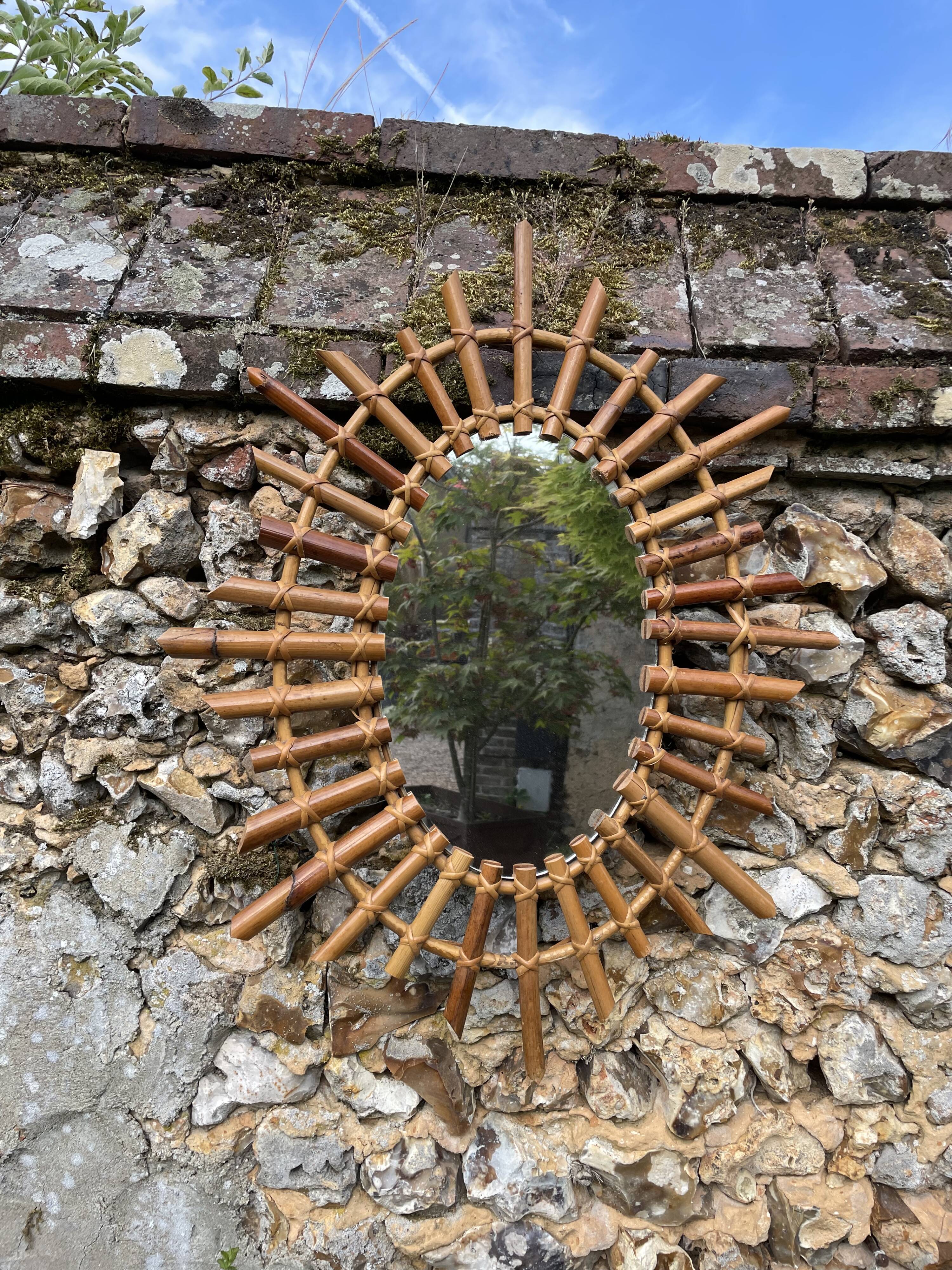 Vintage rattan sun mirror 1960