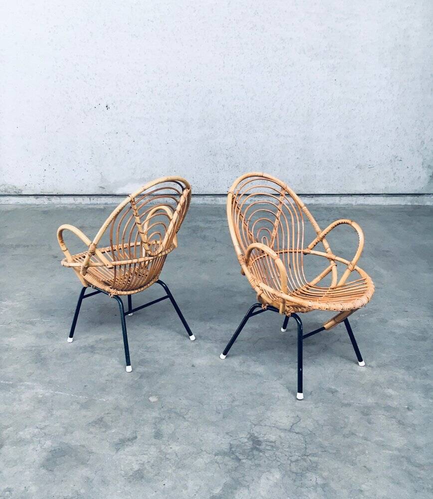 Set of Rattan Lounge Chairs attributed to Rohe Noordwolde, 1960s