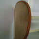 White lasked wood console and 1980s skai background