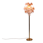 Lampe de sol Franco Luce Murano en verre de Murano et laiton doré, lys rose.